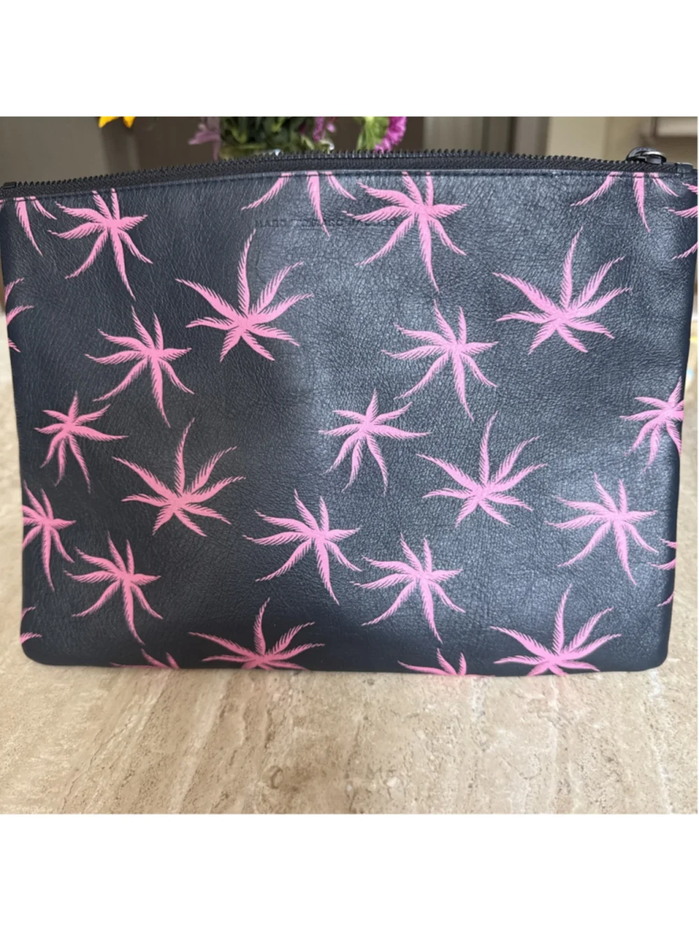 Marc Jacobs Leather Pouch Tablet Pink Navy Make Up Case (11X8 Inches)